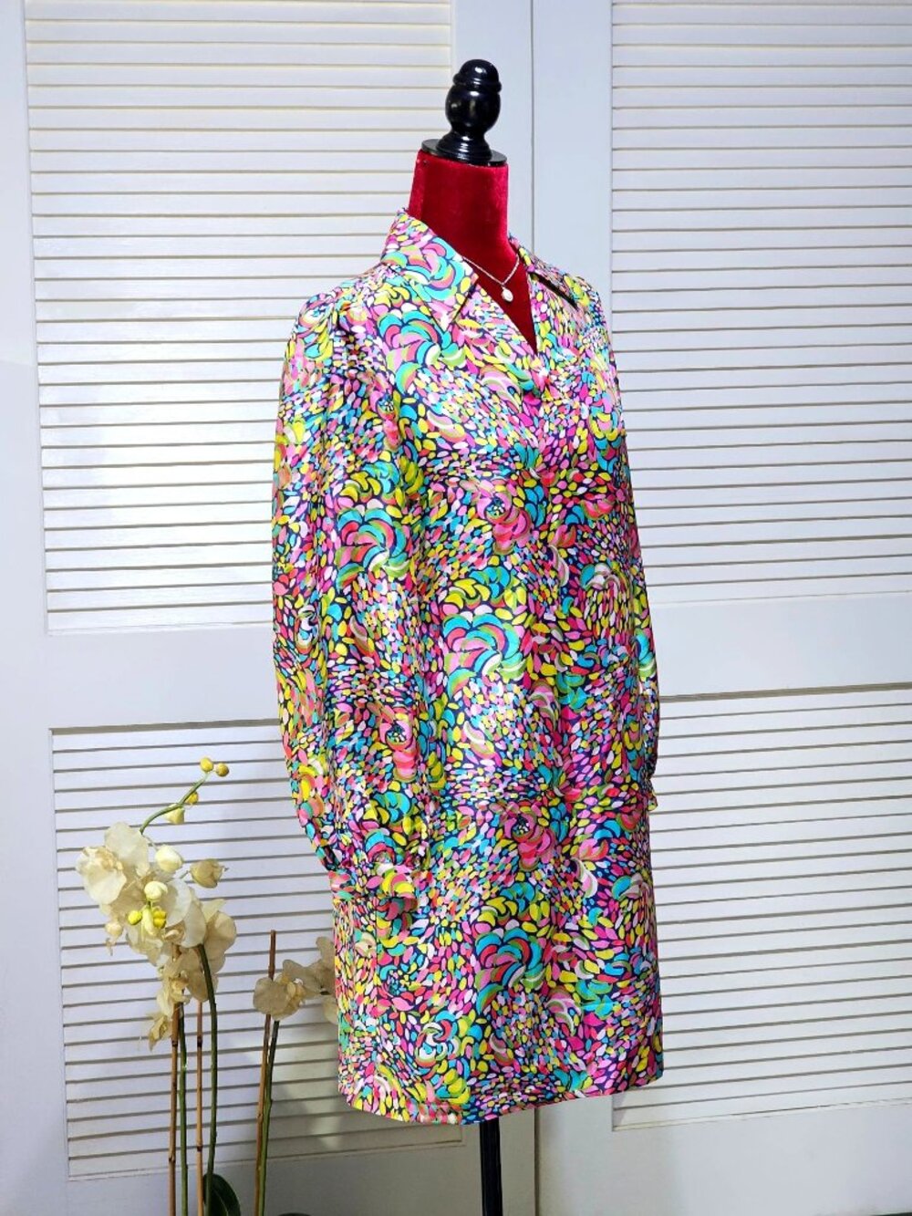 Lilly Pulitzer Women's Silk Booty Caw Print Long Sleeves Tunic Dress Sz 2 2566 - Picture 3 of 11